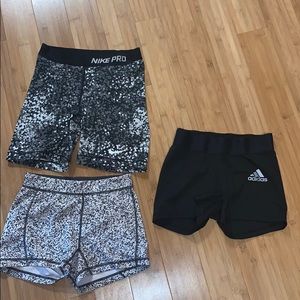 Nike, Adidas spandex shorts 3 Pack., size S